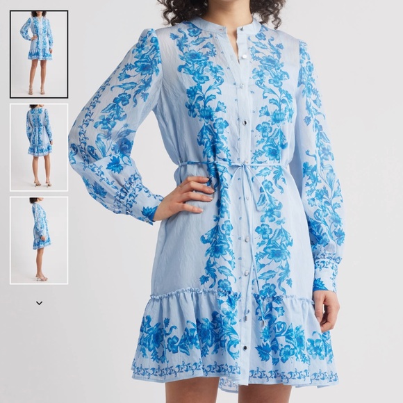 JULIA JORDAN Long Sleeve Floral Border Print Flounce Hem Mini Dress - Picture 1 of 4